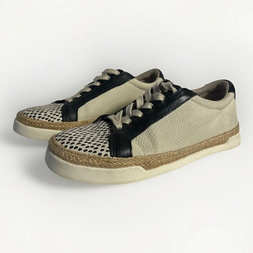Crown Vintage Adelite Espadrille Beach Sneaker Women's 7.5M Leather‎ Black Cream
